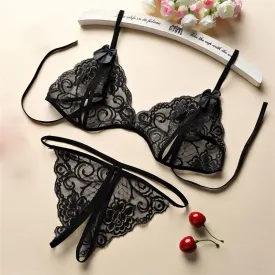 Seductive Lace Strap Lingerie Set with Push-up Feature