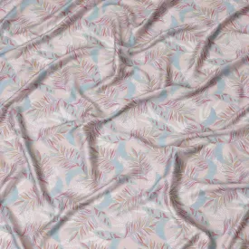 Soft Beige with Multicolor Feather Print Cotton Satin Fabric, 110 cm Width-20067