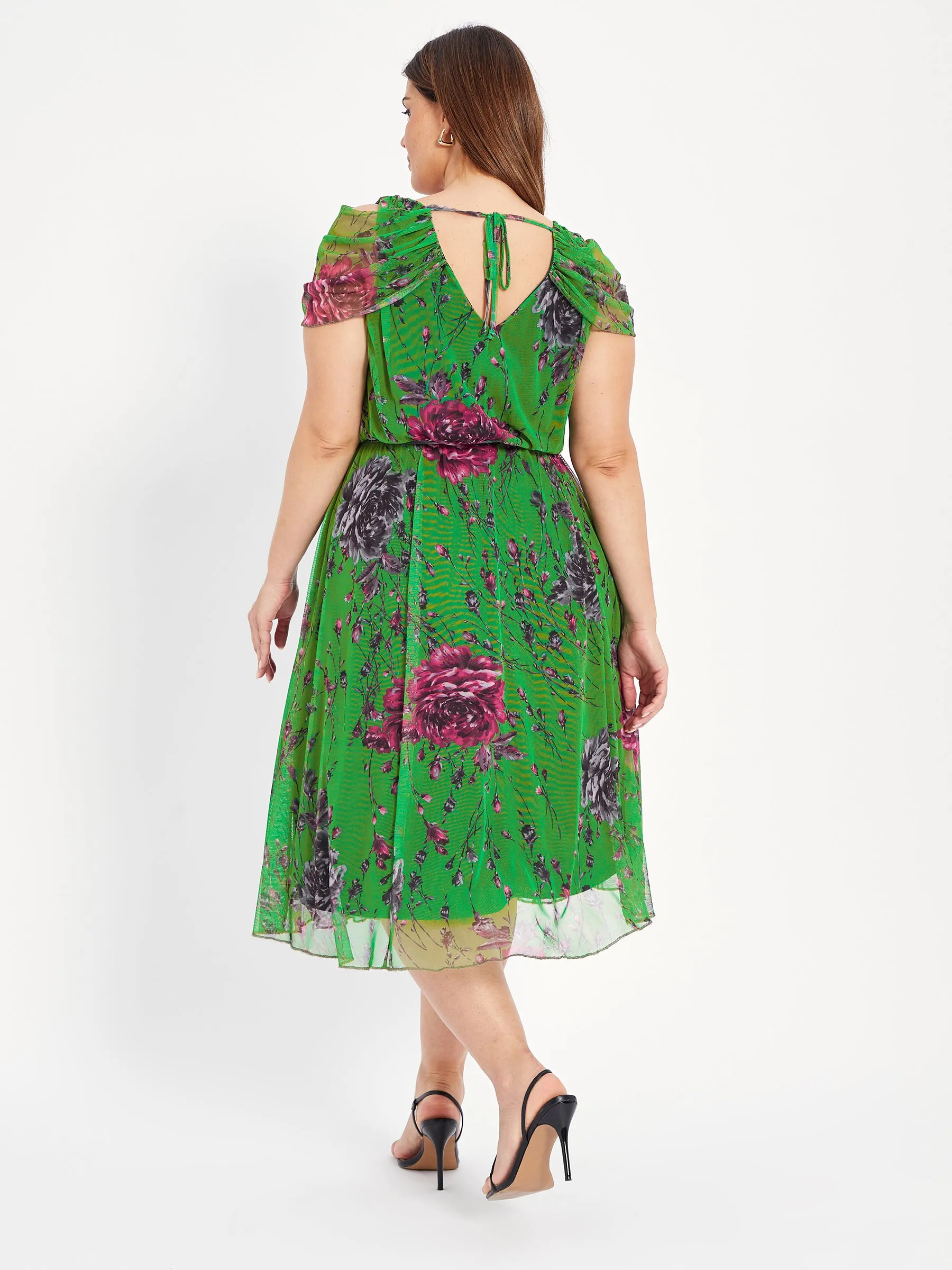 Sorrento Green Multi Cold Shoulder Dress