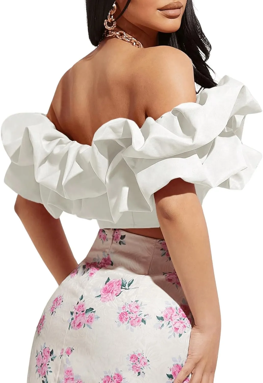 Structured White Ruffled Crop Top