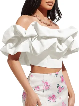 Structured White Ruffled Crop Top