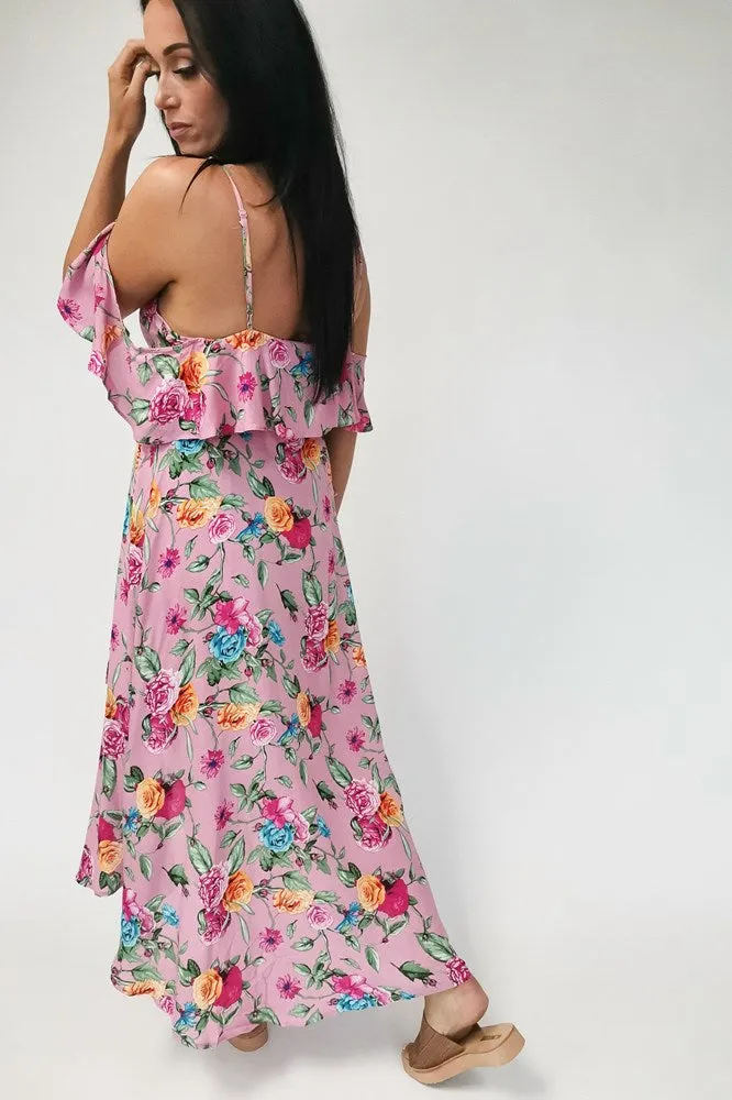 Tequila Sunrise Cold Shoulder Wrap Dress Pink