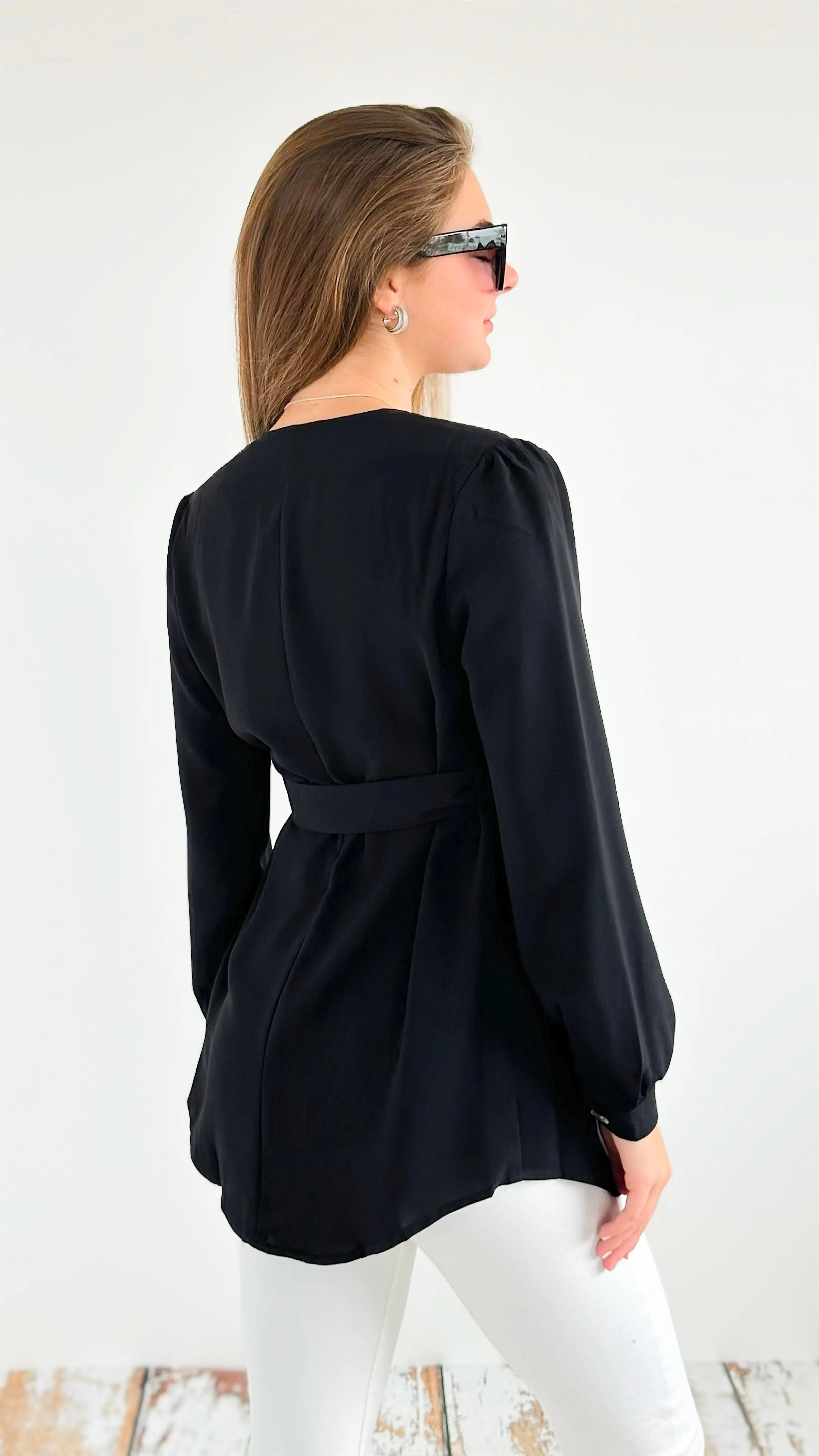 Timeless Elegance Wrap Blazer - Black