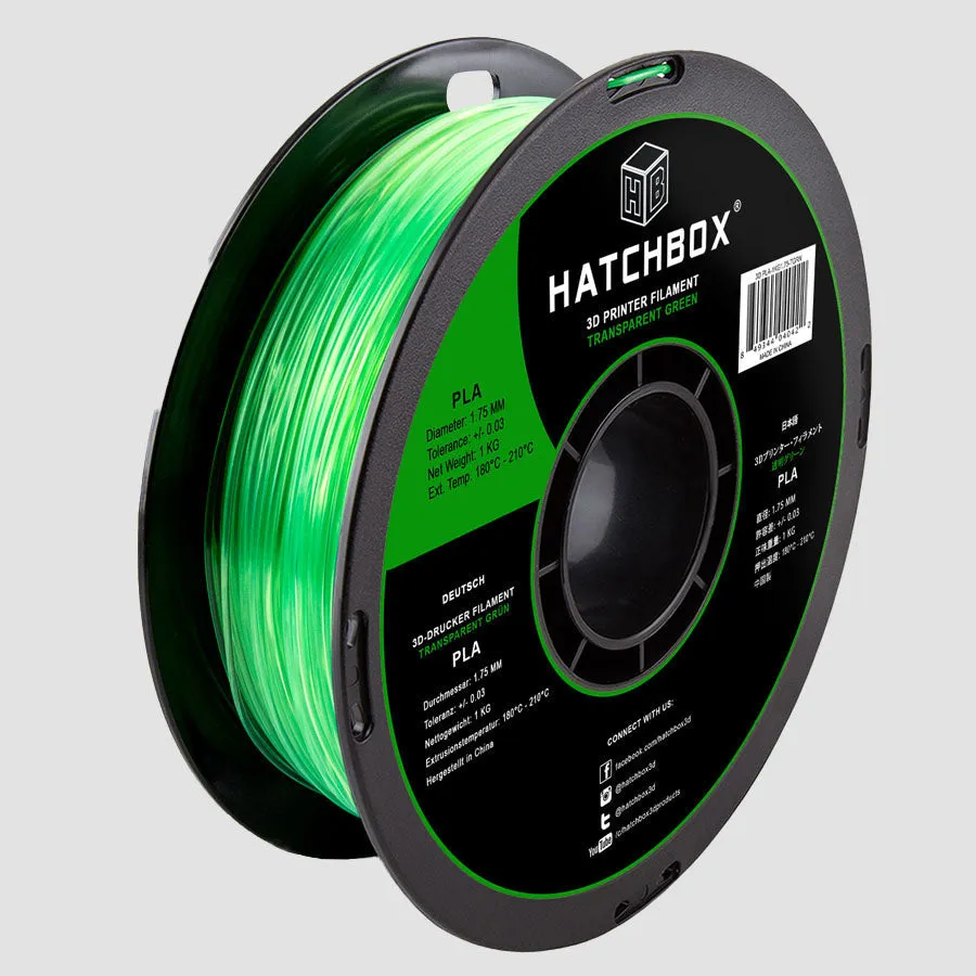 TRANSPARENT GREEN PLA FILAMENT - 1.75MM, 1KG SPOOL