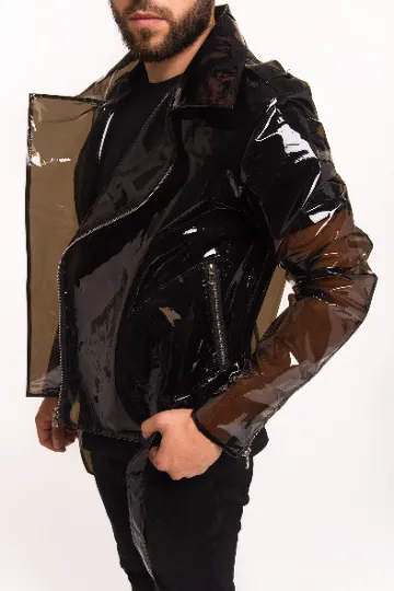 Transparent Smoked Vinyl Biker Jacket. Men's Motorcycle Jacket.