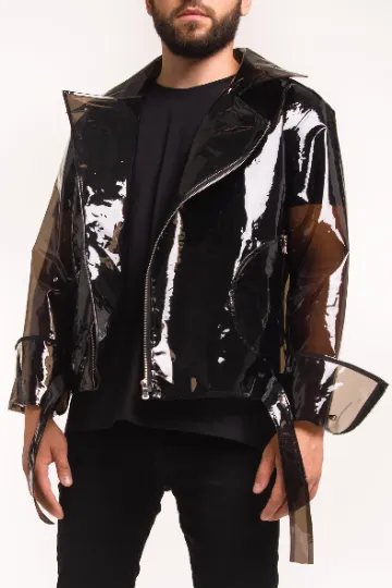 Transparent Smoked Vinyl Biker Jacket. Men's Motorcycle Jacket.