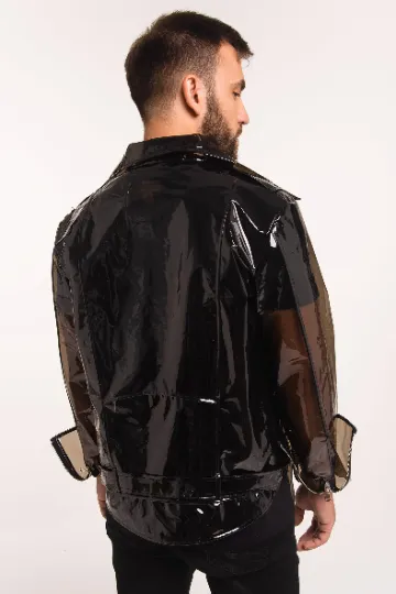 Transparent Smoked Vinyl Biker Jacket. Men's Motorcycle Jacket.