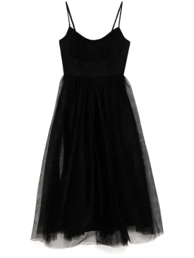 Tulle Corset Midi Dress in Black