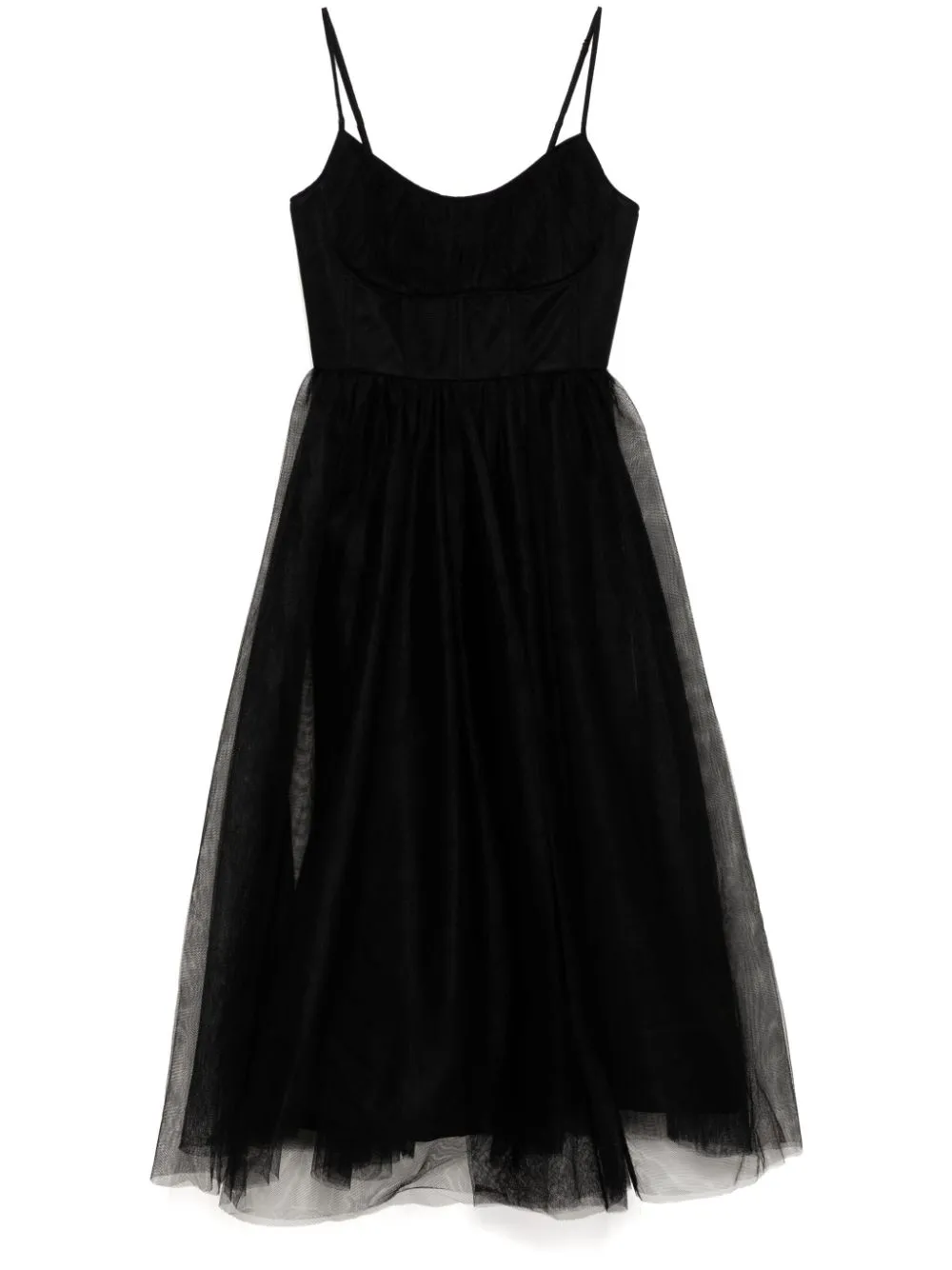 Tulle Corset Midi Dress in Black