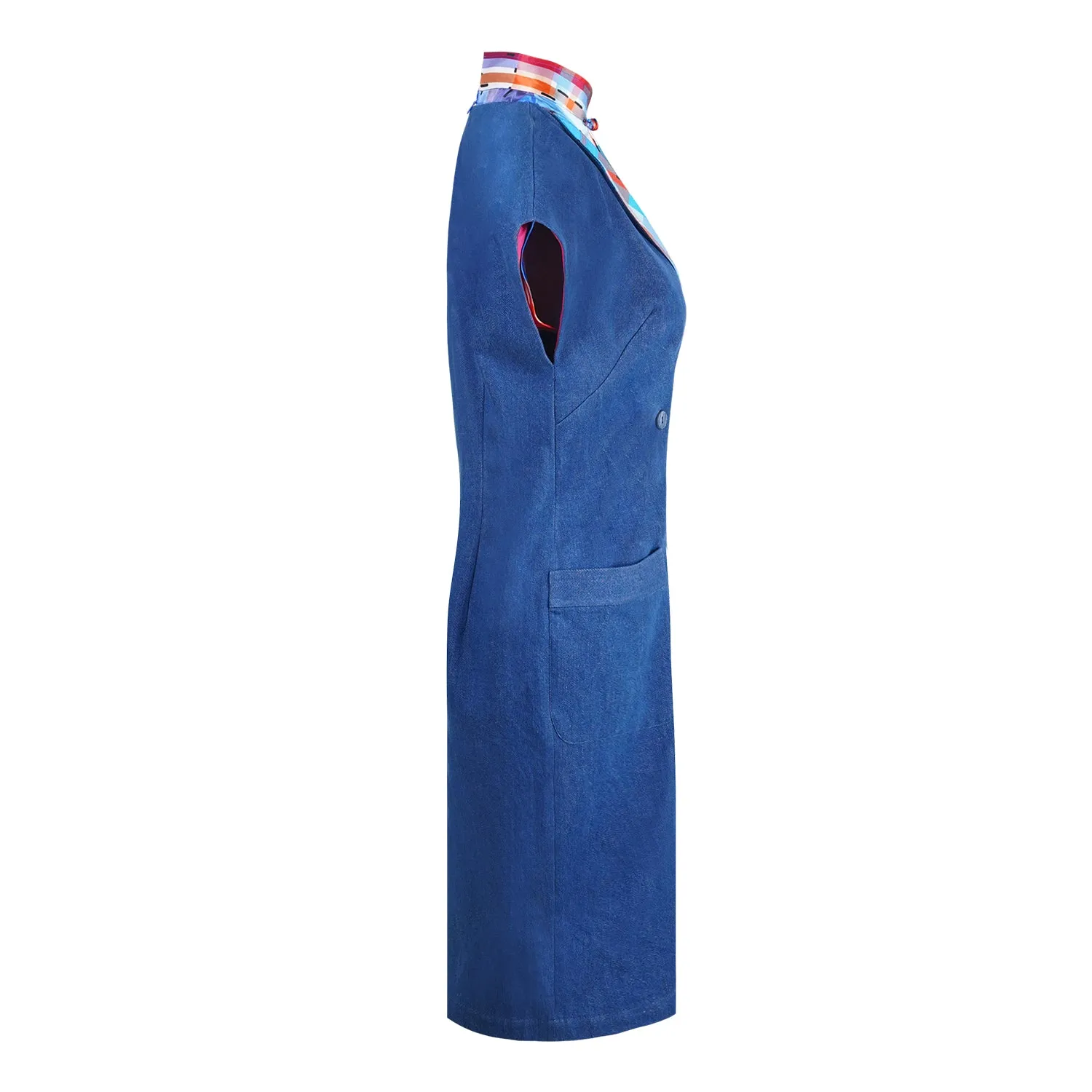 【TWOWAY】Red-White-Blue Satin Eco-Denim Wrap Dress (紅白藍)