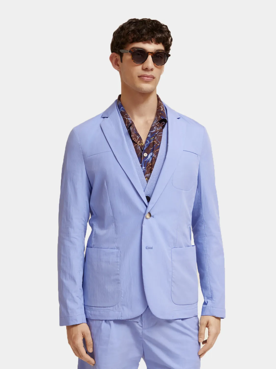 Unconstructed dressed poplin blazer