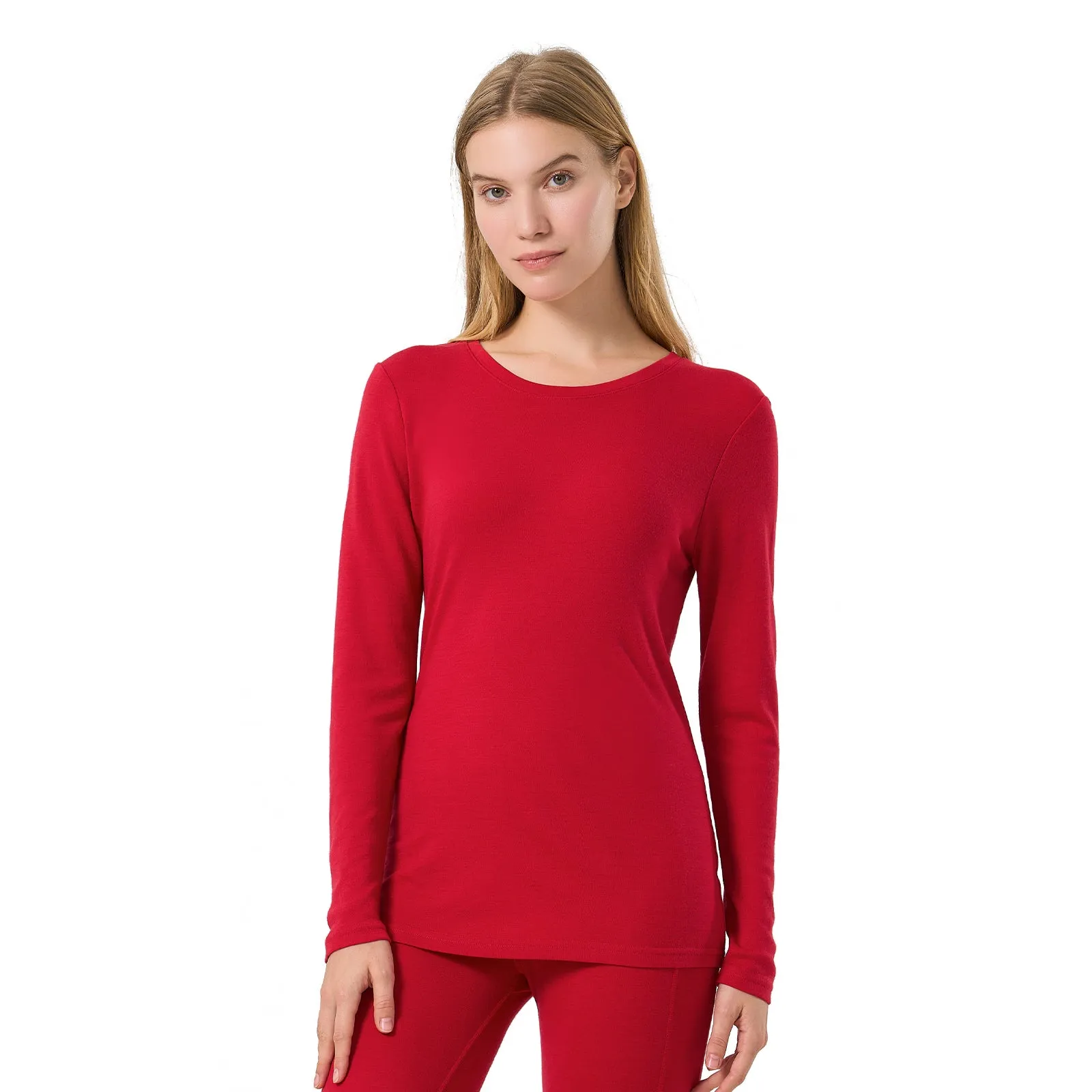 Women's Merino 250g Long Sleeve Crew Thermal Top Equestrian Red