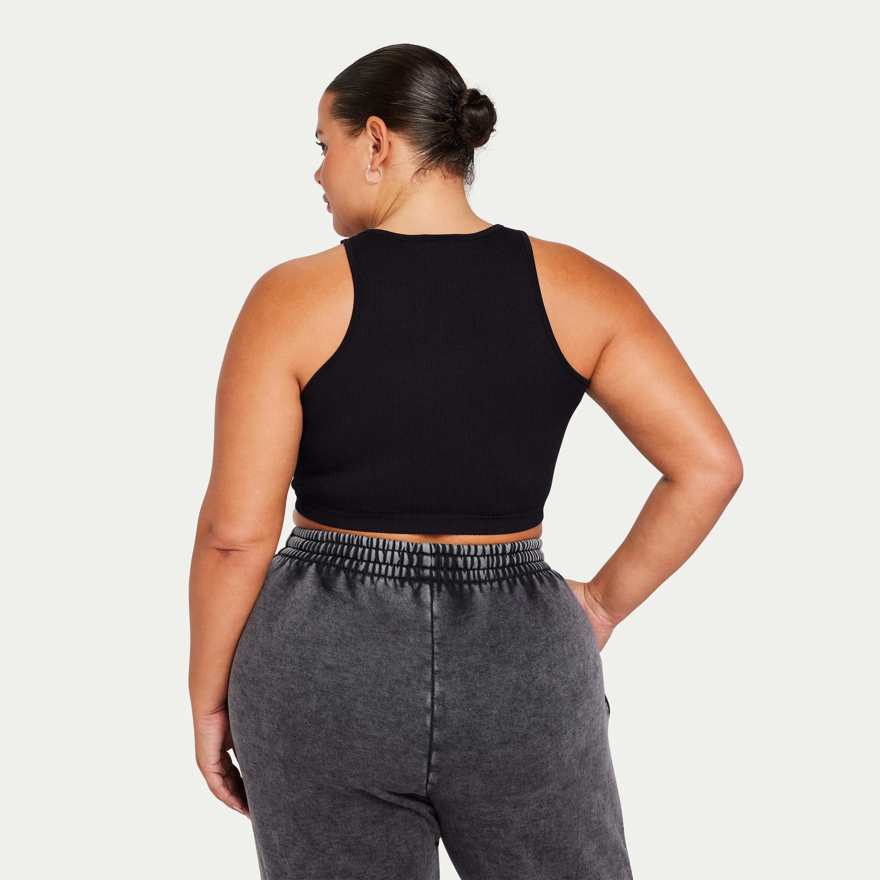 Womens Ribbed Base Racer Crop Top - Black