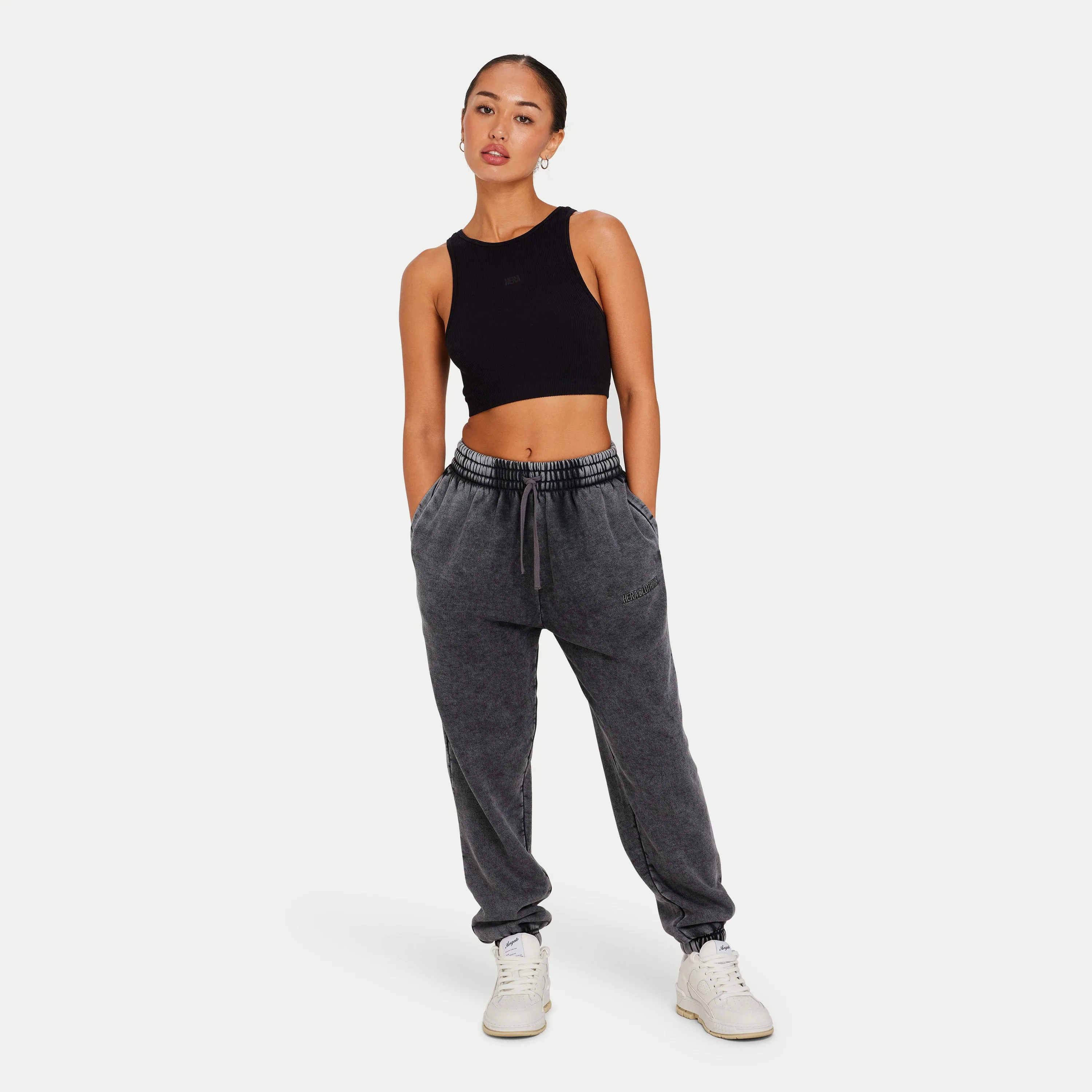 Womens Ribbed Base Racer Crop Top - Black