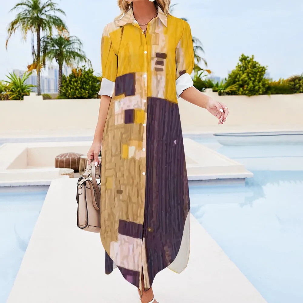 Yellow Color Block Shirt Dress