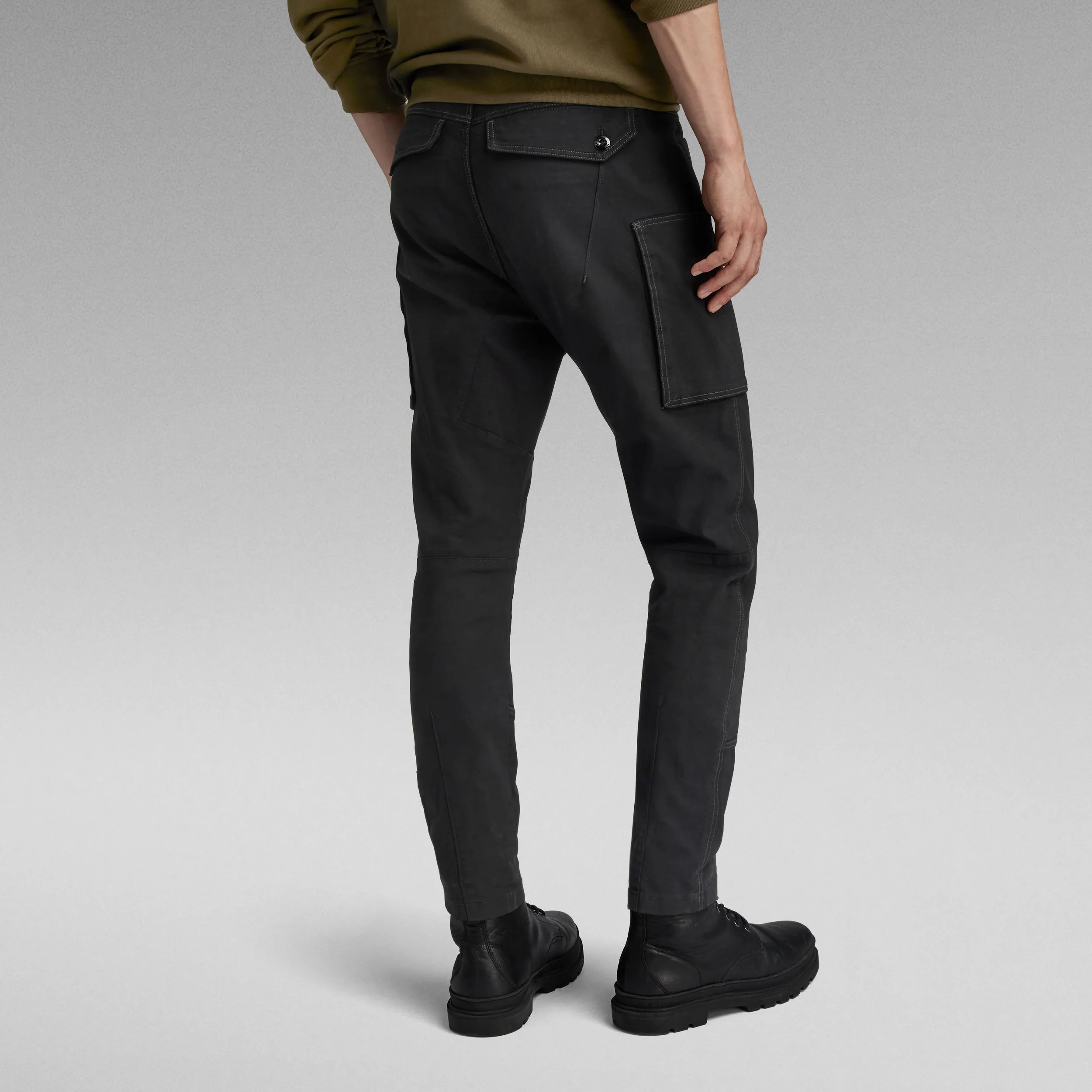 Zip Pocket 3D Skinny Cargo Pants - Dark Black