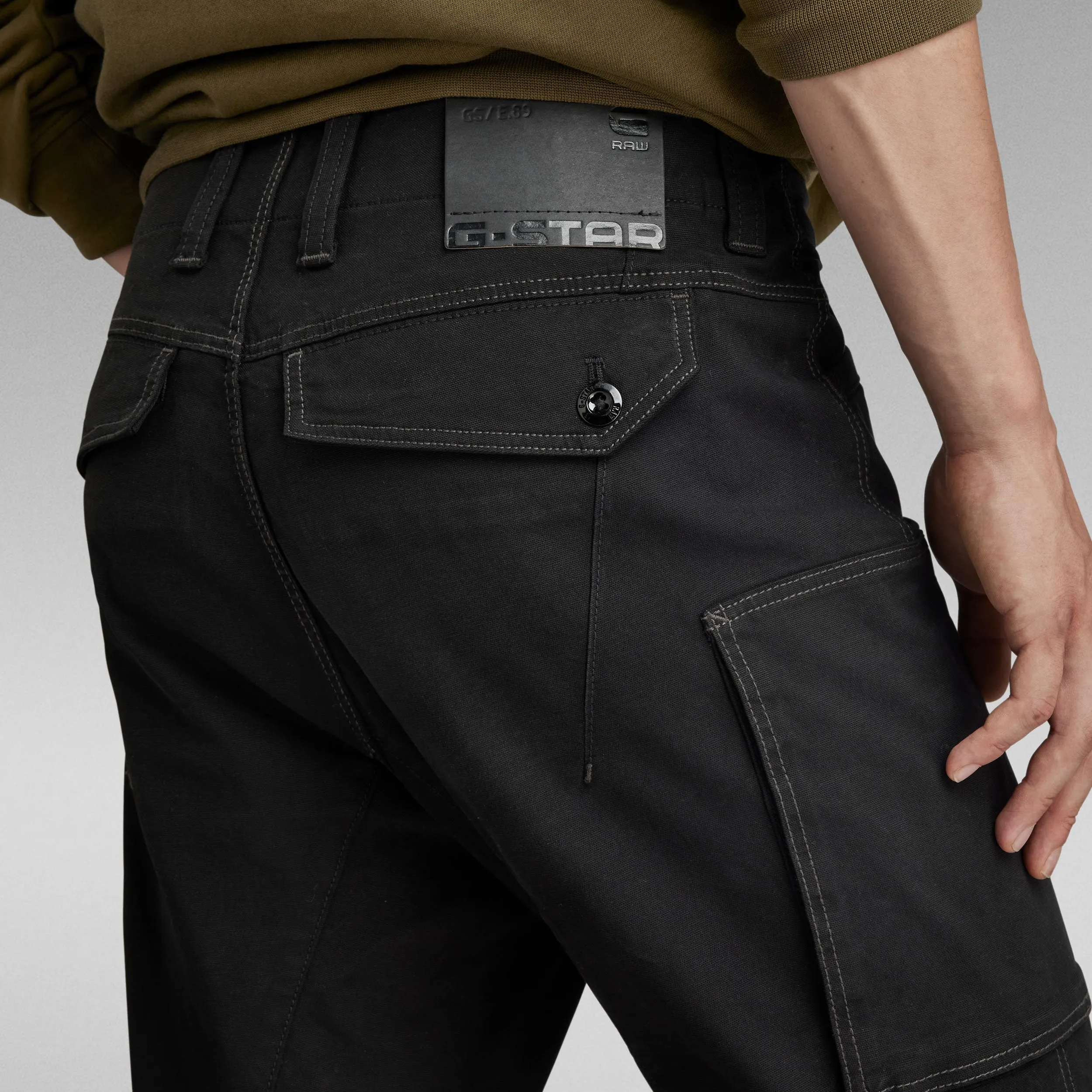 Zip Pocket 3D Skinny Cargo Pants - Dark Black